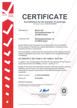 Certificate: Accreditation for the transfer of markings