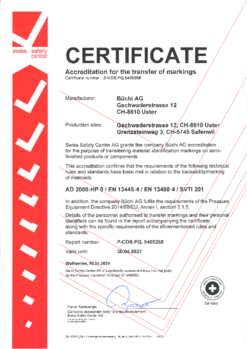 Certificate: Accreditation for the transfer of markings